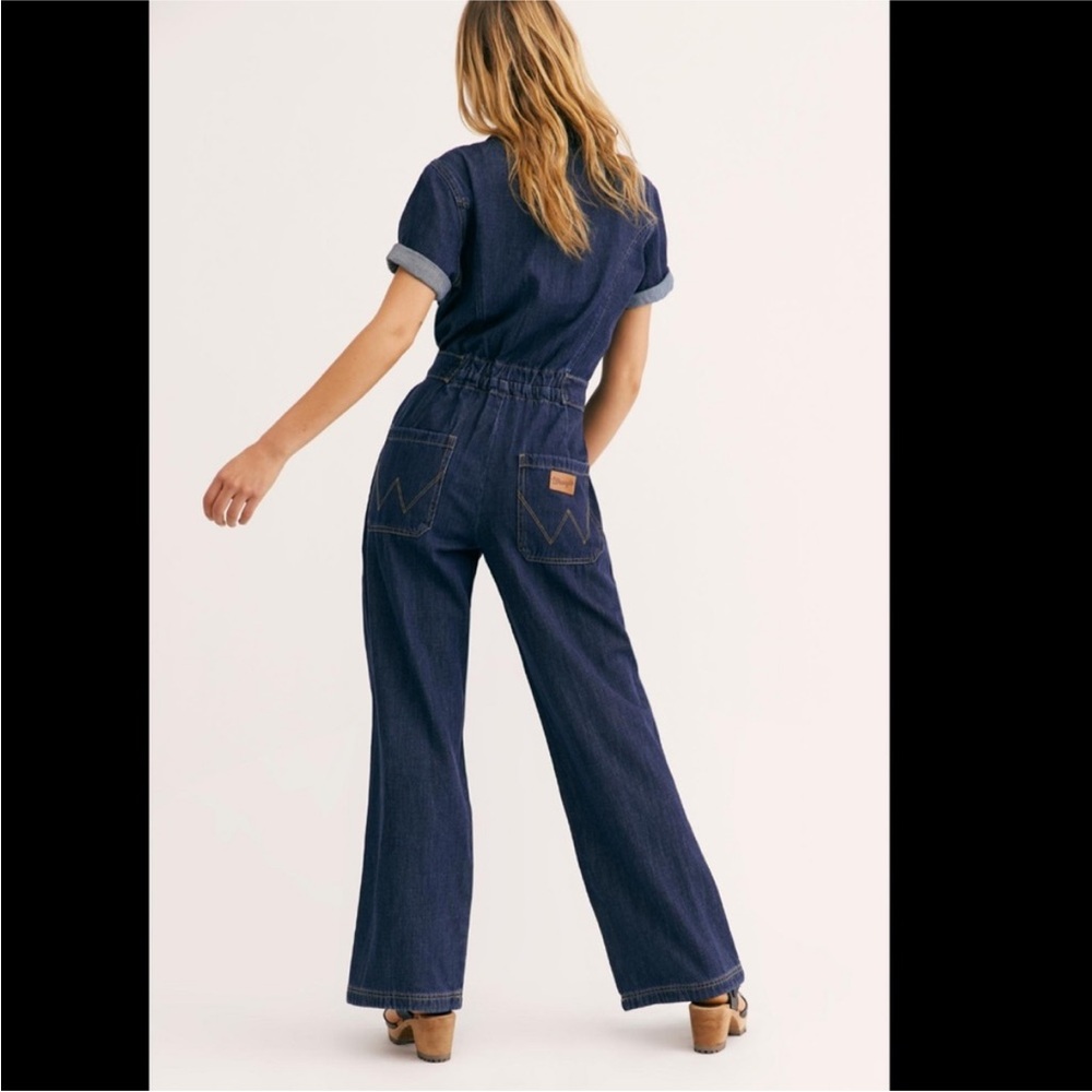 Wrangler Dark Indigo Denim Belted Short-Sleeve Jumpsuit - Picture 3 of 16